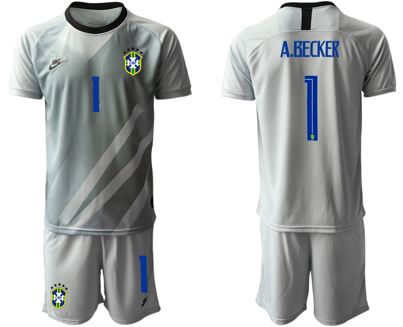 Men 2020-2021 Season National team Brazil goalkeeper grey #1 Soccer Jersey